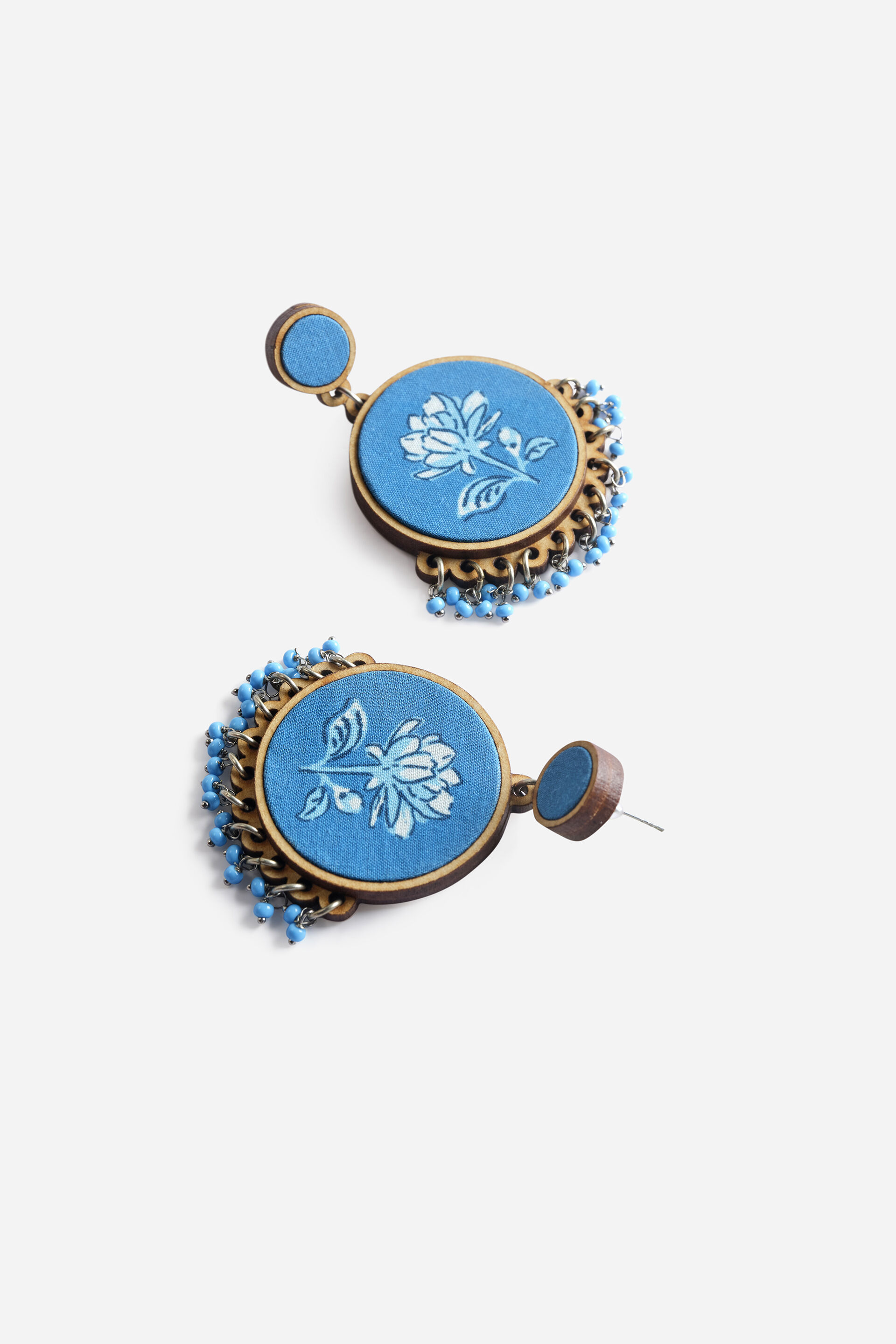Floral Fabric Disc Earrings, , image 3